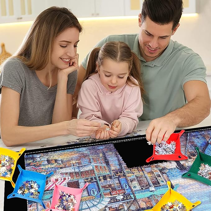 Jigsaw Puzzle Mat Roll Up - 1500 1000 500 Pieces Puzzel Matte, Black Roll-Up Puzzles Mats Felt Save Trays for Sorting Table Board Clear Sheets, Frame Keeper Storage Accessories for Adults