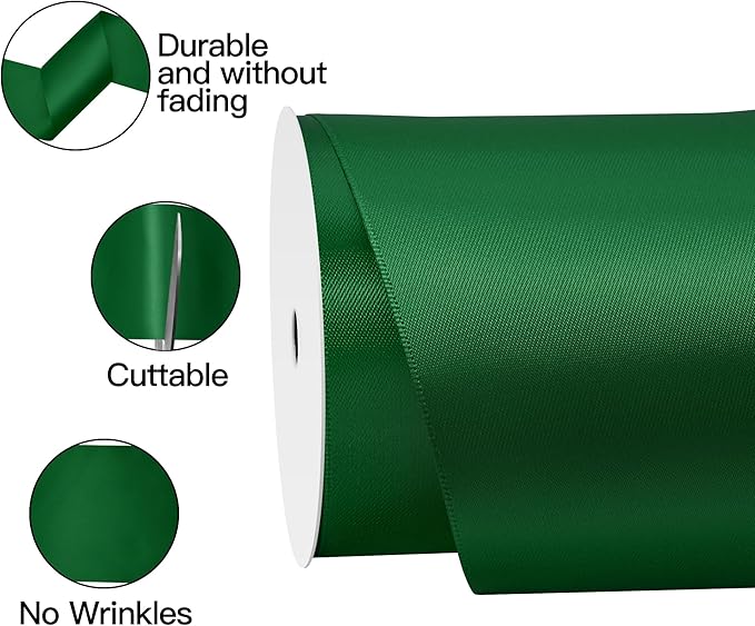 Forest Green Satin Ribbon 4 Inch X 15 Yards Solid Color Double Faced Ribbons Perfect for Crafts Wedding Decor Bow Making Arts Sewing and More