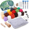 IMZAY Needle Felting Kit, Needle Felting Starter Kit with Exquisite Green Storage Bag, Wool Roving 18 Colors Set, Needle Felting Tools Kit, Wool Felt Tools for Felted Animal Needle Felting Supplies