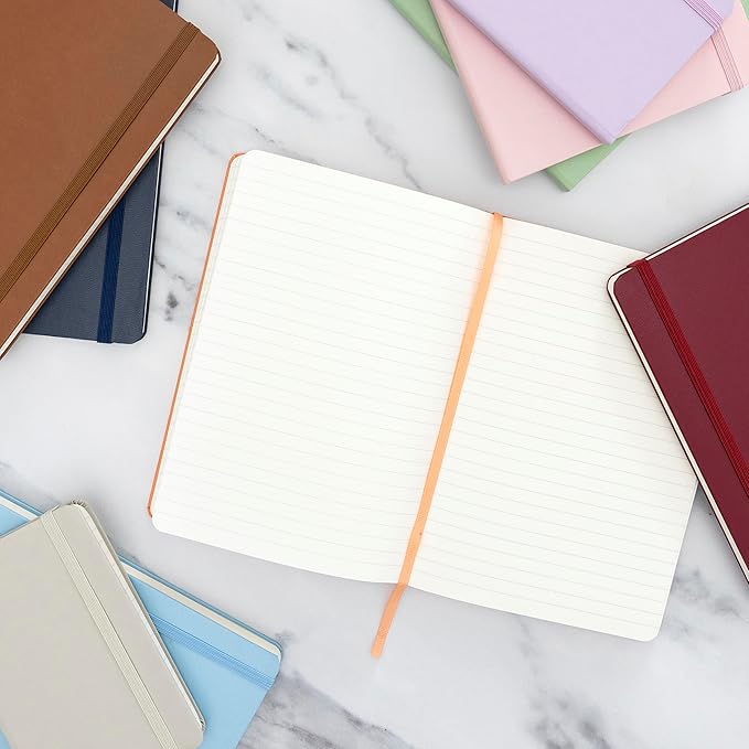 PAPERAGE Lined Journal Notebook, 5 Pack, (Black), 160 Pages, Medium 5.6 in x 8 in - 100 GSM Thick Paper – Hardcover Journaling Notebook for Work, School & Note Taking