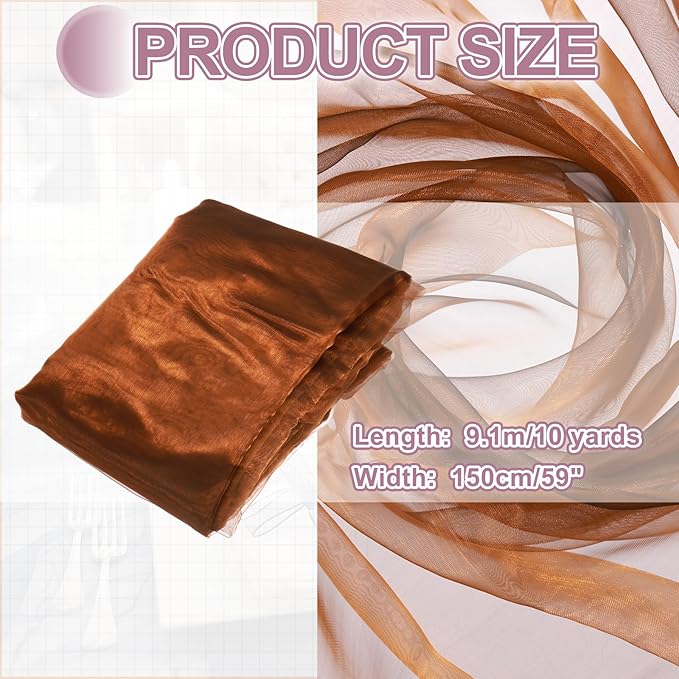 MECCANIXITY Iridescent Sheer Organza Fabric, 10 Yards x 59 Inches Solid Holographic Shiny Fabric Organza Cloth for Wedding, Curtains, Costume, Photo Background, Gradient Dark Gold