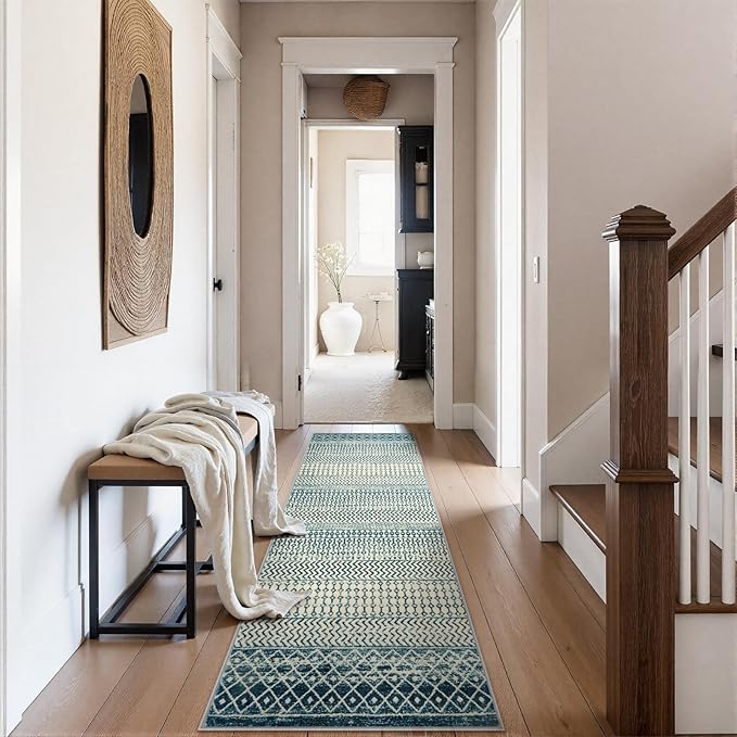 Moroccan Runner Rug 2'6''x8', Non Slip Hallway Runner Rugs for Kitchen Floor, Soft Low-Pile Entry Way Rugs Indoor Floor Carpet for Bedroom Bathroom Laundry Room