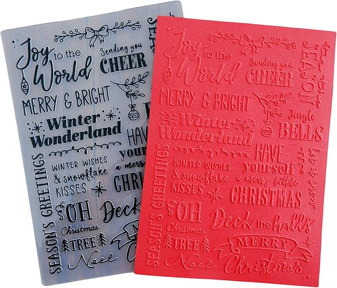 Arbuya Christmas Sentiment Plastic Embossing Folders for Christmas Card Making or Journaling Xmas Embossing Folder for Gift Tag Paper Crafting Home Decoration