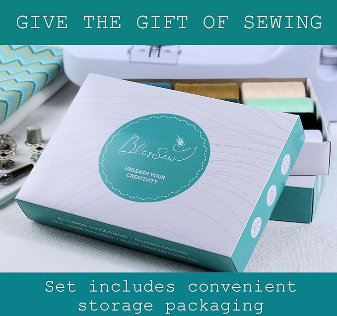 BlesSew Sewing Thread - 24 Spools of Polyester Thread for Sewing Machine for Beginners, Hand Stitching & Quilting - 1000 yds per Spool in Dark Colors