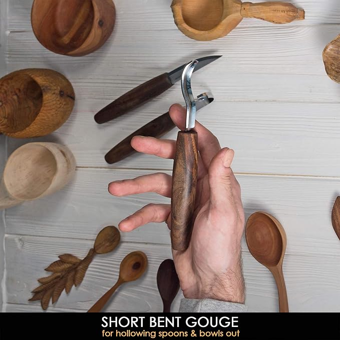 BeaverCraft Wood Spoon Carving Tools Kit S14x Deluxe - Whittling Tools Set Includes Sloyd Wood Carving Knife, Hook Knife, Gouge, Leather Roll-Up Case & Leather strop with Polishing Compound