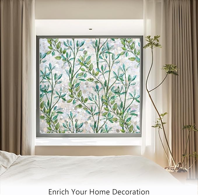 LEMON CLOUD Window Privacy Film, Stained Glass Window Film, Decorative Rainbow Window Clings, Static Cling Non Adhesive Door Stickers, Anti-UV Sun Blocker Heat Control for Home 23.6 x 157.4 inches