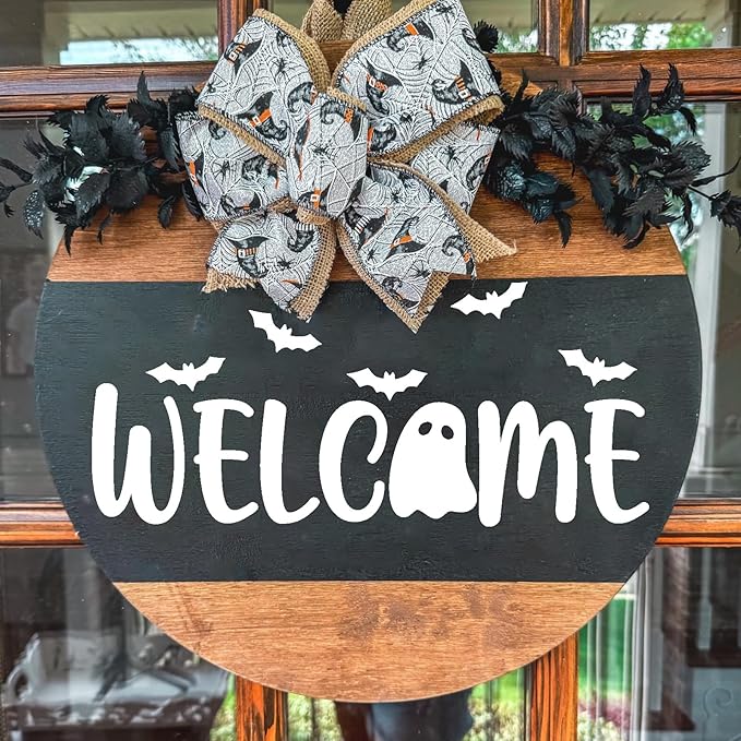 Halloween Stencils for Painting on Wood 12” Halloween Stencil Hey Boo Ghost Face Pumpkin Bats Spider Templates for Door Hanger Porch Sign Doormat