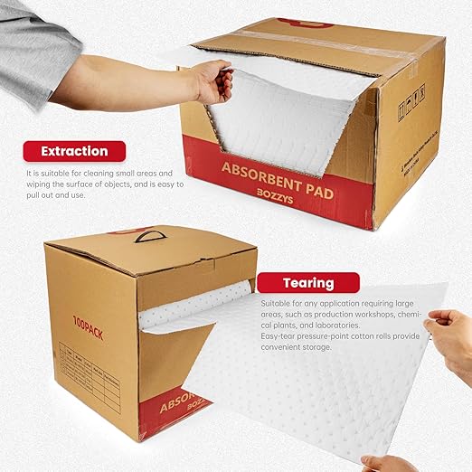 Oil Absorbent Pads Roll | 16"x20" Oil-Only Spill Mat 100-Pack | Industrial Spill Control for Oil & Fuel(16 Gal/Box) | Repels Water Absorbing Rolls