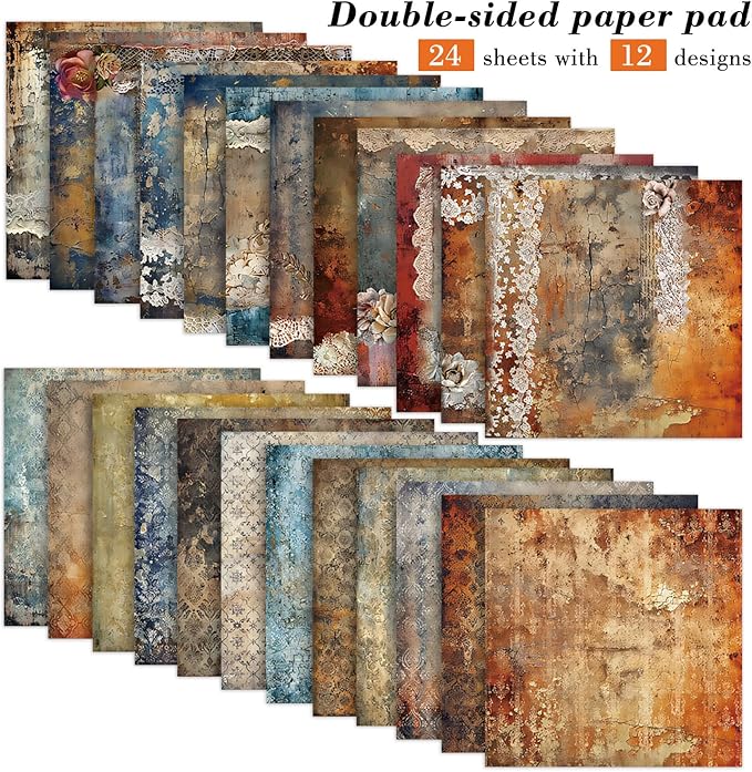 6'' Vintage Lace Scrapbook Paper Pad - 24 Sheets Double Sided Origami Cards for Junk Journal Collage Supplies Cards Decor Gifts Crafts DIY Wrapping Decorative Folded Photo Album