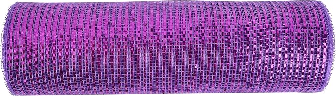 MEEDEE Purple Deco Mesh 10 Inch Deluxe Wide Foil Metallic Mesh Decorative Mesh Wide Purple Mesh Ribbon Halloween Mesh for Wreaths, Christmas Tree, Garland, Gift Wrapping, Bows Making (30 Feet)