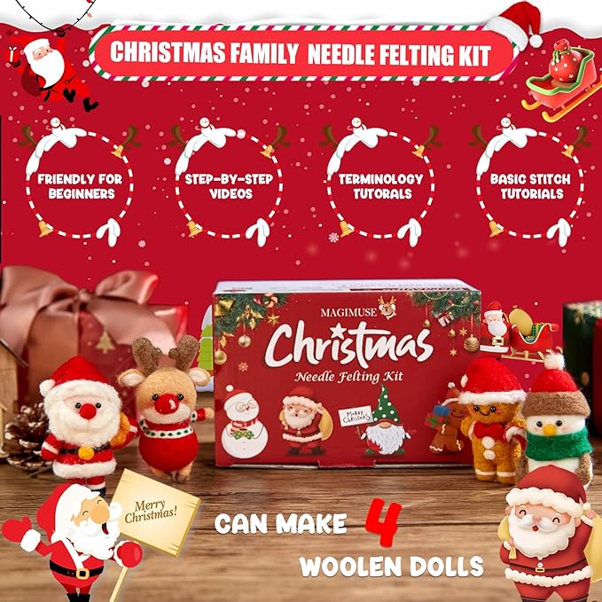 MAGIMUSE Needle Felting Kit, Needle Felting Starter Kit with Basic Felt Tools, Christmas Needle Felting Kit for Beginners, DIY Wool Needle Felting Supplies for Christmas Festival Crafts