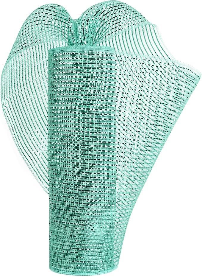 MEEDEE Mint Green Deco Mesh 10 Inch Deluxe Wide Foil Metallic Xmas Mesh Christmas Tree Ribbon Peppermint Mesh Ribbon for Christmas Tree, Wreaths, Garland, Gift Wrapping, Bows Making (30 Feet)