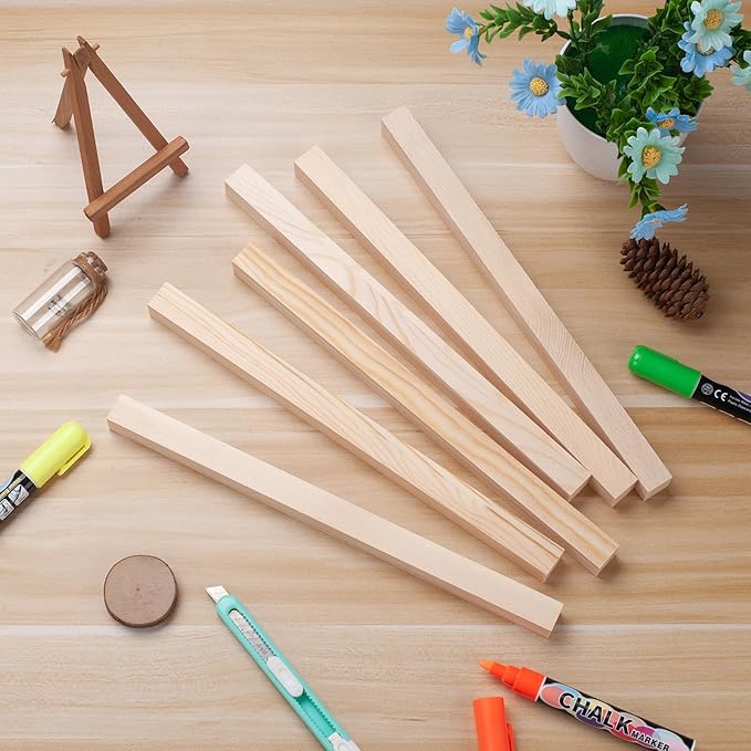 Square Wooden Dowel Rods, 6 PCS 3/4" x 15" Square Wood Dowels Wooden Sticks for Crafting, Unfinished Hardwood Wooden Strips Pieces for Woodworking, Crafts, Arts and DIYers, Home Decor, Model Making