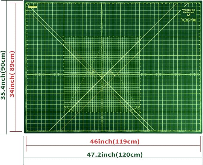 Extra Large 36" x 48" Self Healing Sewing Mat, WerkWise Rotary Cutting Mat, Double Sided 5-Ply 36x48 Inch Board for Quilting, Fabric, & Crafts, Designed for Use with Rotary Cutters (Green & Black)
