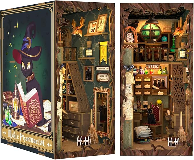 CUTEBEE Book Nook Kit - DIY Miniature House Dollhouse Kit for Adults and Teens, 3D Wooden Puzzle Booknook Build Bookshelf Decor, Gifts for Family and Friends (Magic Pharmacist)