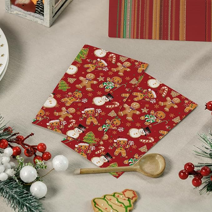 Horaldaily 100 Christmas Disposable Paper Decorative Guest Napkins, Gingerbread Man Hand Towel for Party Lunch Dinner Kitchen Bathroom