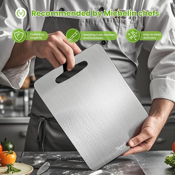 3 Pack Titanium Cutting Board-100% Pure Titanium Cutting Boards For Kitche,Easy to clean, Double-sided food-grade Cutting Board For Meats, Fruits And Vegetables (M&L&XL)