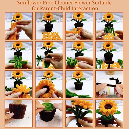 600Pcs Pipe Cleaners Craft,Multiple Assorted Colors Pipe Cleaners Bulk, Chenille Stems for DIY Flower Making Kit with Floral Wires, Gardening Tape,Stamen& Ribbon (Yellow)