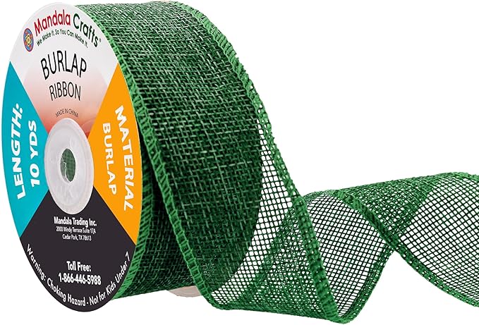 Mandala Crafts Green Burlap Ribbon 1.5 Inches Wide Jute Ribbons for Crafts - 20 Yds Roll Rustic Burlap Wrap Trim Ribbons for Wreaths Bows Wedding Party Decoration