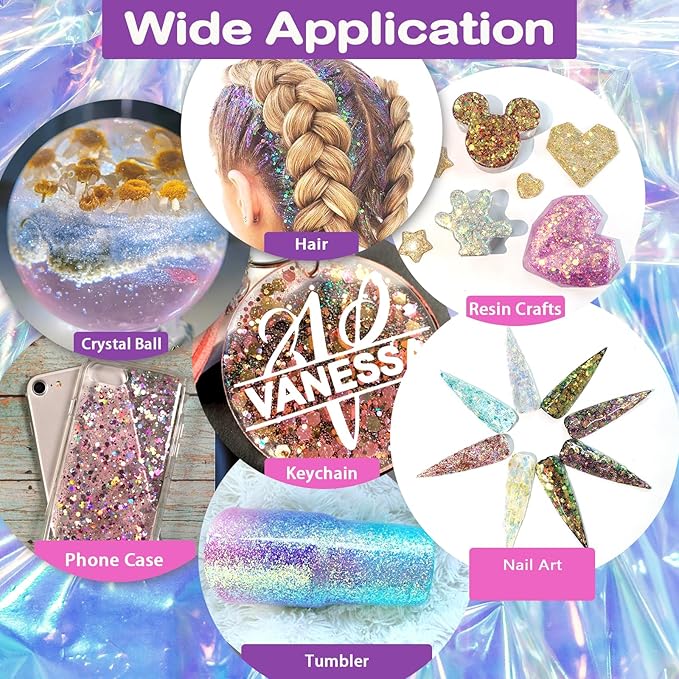 Renfio Opal Chunky Glitter, 1.58oz/45g White Glitter, Dreamy High Sparkle Glitter for Crafts Holographic Fine Glitter Mix Iridescent Glitters Flake for Resin Nails Art Hair DIY Snow Globe - Ocean Wave