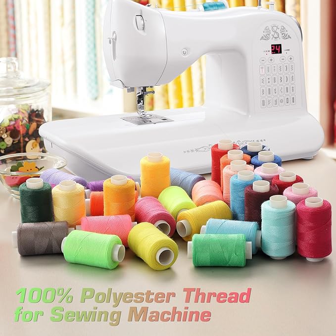Blibly 100pcs Bobbins Sewing Threads Kit, 500 Yard Polyester Threads, Prewound Bobbins with Case, 50 Colors
