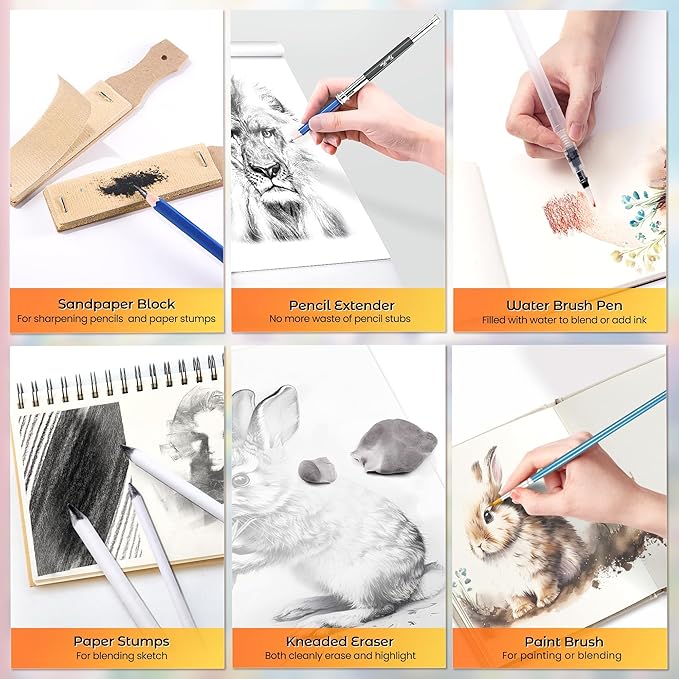 106 PCS Art Supplies Sketching Kit, Pro Drawing Pencils with 3-Color Sketchbook, Coloring Book, Colored Graphite Charcoal Watercolor & Metallic Pencils, Drawing Supplies Gifts for Artists Adults Kids