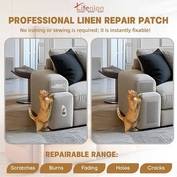 Fabric Repair Patches, 17X79 inch Linen Self-Adhesive Fabric Repair Tape, Strong Sticky Linen Patch for Sofas, Tote Bags, Clothing, Car Seats, Furniture（Beige, 17X79 inch）