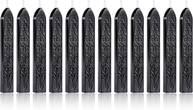 Yoption 12 Pcs Sealing Wax Sticks with Wicks, Antique Black Totem Fire Manuscript Seal Wax for Wax Seal Stamp (Black)