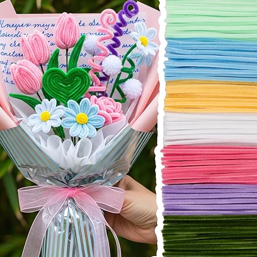 Caydo 500 Pieces Pipe Cleaners Flower Set, Chenille Stems, Pipe Cleaner Craft Supplies Bulk Fluffy Fuzzy Sticks for DIY Art Projects Creative Gift Party Decorations (Macaron)