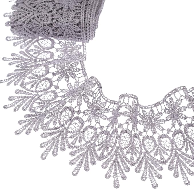 GXTIZAS Gray Lace Trim 5 Yards Wide Venise Lace Ribbon Embroidered Edge Trim for Sewing Crafts Pillow Case