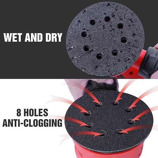 100 Pcs 5 inch Wet Dry Sanding Discs Grit 240 Hook and Loop 8 Hole Silicon Carbide Orbital Sander Sandpaper