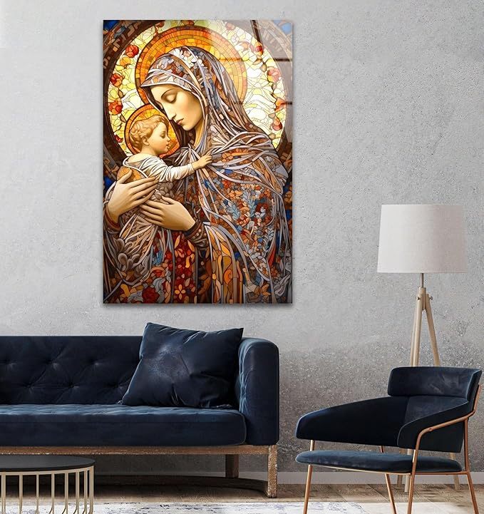 My Photostation.com 24Wx30H'' Jesus and Virgin Mary Glass Wall Art Tempered Glass Printing Wall Decor Large Wall Art Wall Hangings