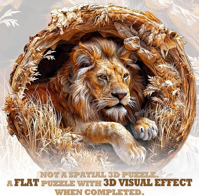 KAAYEE Wooden Puzzles for Adults, 3D Vision Effect Lion King Wooden Jigsaw Puzzles Flat 100 PCS Unique Shape Advanced Wood Puzzle Adult, Birthday Fathers Family Game (S-8.5 * 8.5 in)