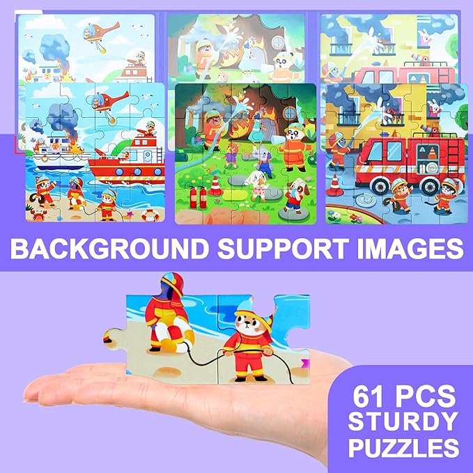 Fire Brigade Magnetic Puzzles for Toddlers, 3 in 1 Jigsaw Puzzle Book, Travel Puzzles for Preschool Learning Ages 3-8