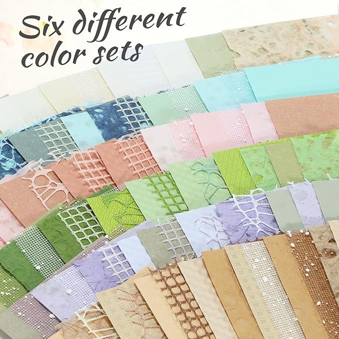 96 Sheets Textured Scrapbook Paper Set - 6 Color Themes, Assorted Mesh Fabric, Decoupage Paper for Junk Journals, Card Making, DIY Crafts (3.9x5.5 Inch)