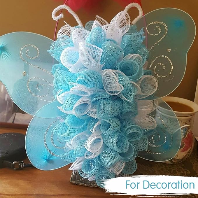 TONIFUL 4 Rolls 10 Inch Blue/Silve/White Decorative Mesh Ribbbon Rolls, for Wreath Supplies Front Door Wreath Craft Tree Decor Christmas NewYears Blue Decoration (30ft/roll, 120ft/Set)