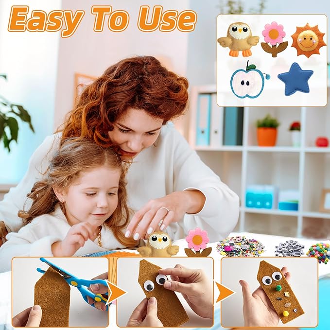 42Pcs Boho Felt Fabric Sheets 8 x 12 Inch Brown Beige Blue Assorted Soft Thick Felt Pack with Wiggle Google Eyes Pom Poms Glitter Patchwork Craft Supply for DlY Sewing Creative Art Project Decor