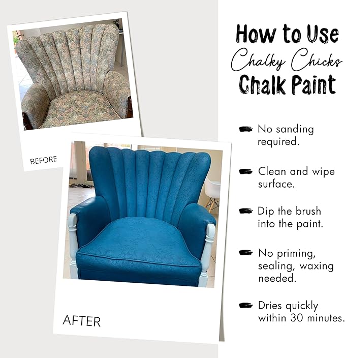 Chalky Chicks All-in-One Chalk Paint for Furniture or Cabinet - 16 Fl Oz - Matte Finish Cenote (Teal Blue) for Metal, Wood Furniture Paint - No Sanding All-in-One for Home Decor & Crafts, USA Made