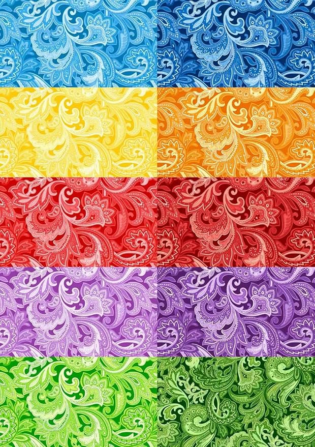 HANPATQUI 50PCS 5 x 5 inch Paisley Printed 100% Cotton Fat Quarters Fabric for Sewing and Quilting Bundles Precut Fabric Square for DIY Craft Patchwork