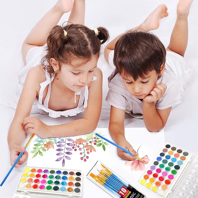 AROIC Watercolor Paint Set, 36-Color Watercolor Paint with 10 Brushes, Non-Toxic Washable Watercolors for Kids & Adults, Art Supplies for Painting, Drawing, DIY Crafts, School, Classroom, Artist Use