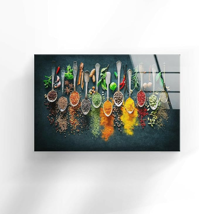 My Photostation.com Round 31,5'' Spoon Spices Glass Wall ArtTempered Glass Printing Wall Decor Large Wall Art Wall Hangings