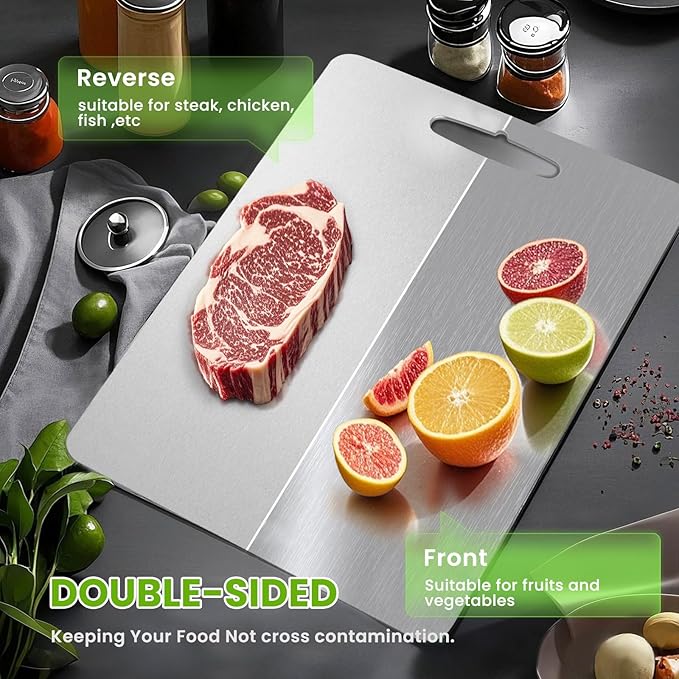 3Pack Titanium Cutting Board, 2025 New Upgrade 100% Pure Titanium Cutting Boards for Kitchen, Hygiene & Durability Non Stick Chopping Board, Double sided Cutting Board, Easy to Clean (M+L+XL）