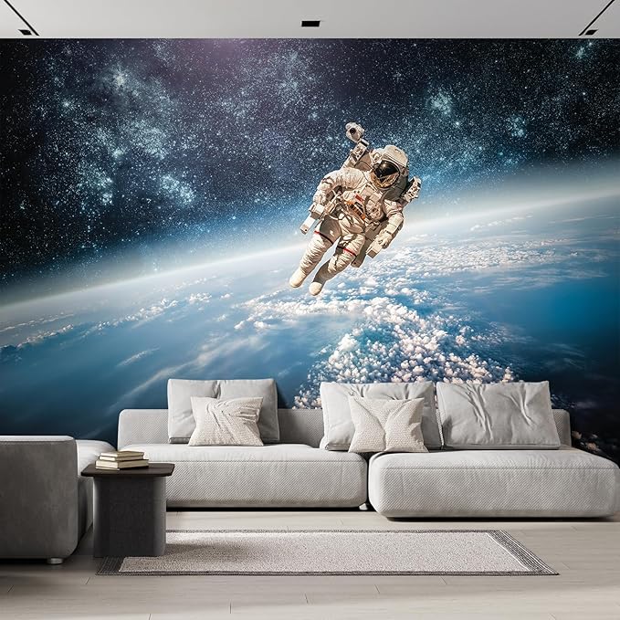 wall26 Wall Sticker/Wall Mural an Astronaut Floating About Planet Earth, Not Peel and Stick, Non-Woven Wallpaper Decorative for Bedroom, Living Room,Office - 132x120 inches