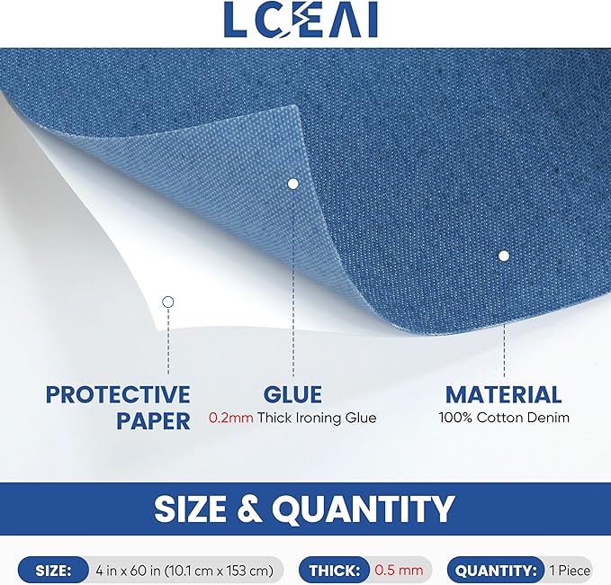 Denim Patches for Inside Jeans - Iron On Patches for Jeans - Jeans Patch for Repairing Pant Holes and Covering Imperfections, Large Size, 4 in. x 60 in.Blue