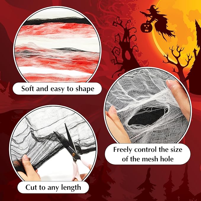 Boao Halloween Cheese cloth 85 x 197 Inch White Black and Bloody Cheesecloth Roll for Crafts Large Cotton Muslin Gauze Fabric for Halloween Outdoor & Indoor Spooky Decoration