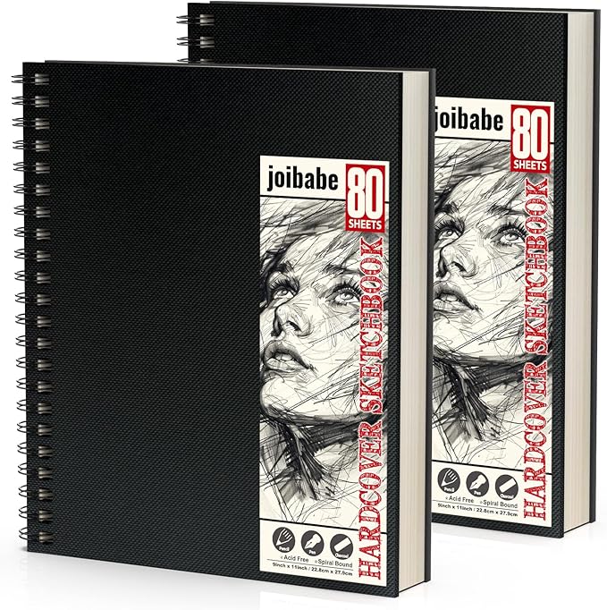 Sketch Book 9" x 11"，2 Pack 80-Sheets (68lb/100gsm)，Double-Sided Hardbound Sketchbook, Spiral Bound,Acid Free Painting Art Paper for Kids and Adults