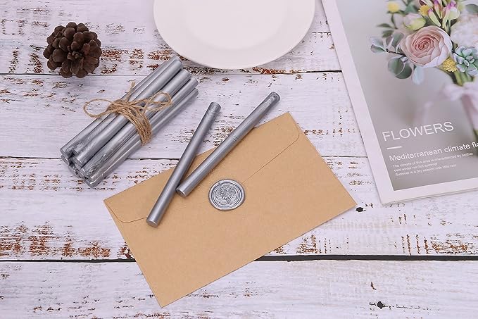 Yoption 15 Pieces Glue Gun Sealing Wax Sticks for Wax Seal Stamp, Great for Wedding Invitations, Cards, Envelopes (Silver)