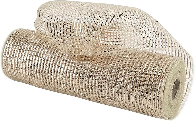 MEEDEE Rose Gold Deco Mesh 10 Inch Rolls Deluxe Wide Foil Metallic Mesh Fabric Rose Gold Mesh Ribbon for Christmas Tree, Wreaths, Garland, Gift Wrapping, Bows Making (30 Feet)