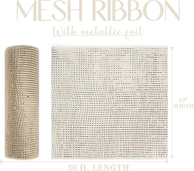 MEEDEE Rose Gold Deco Mesh 10 Inch Rolls Deluxe Wide Foil Metallic Mesh Fabric Rose Gold Mesh Ribbon for Christmas Tree, Wreaths, Garland, Gift Wrapping, Bows Making (30 Feet)