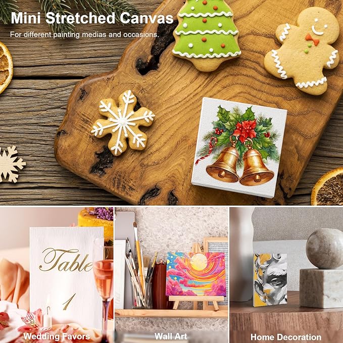 AUREUO Mini Stretched Canvas - 2x3 Inch/24 Pack - 2/5 Inch Profile Small Square Canvas - Gift Set Bulk Pack Canvases for Acrylic Painting & Craft